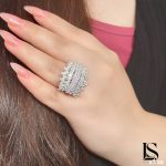 انگشتر نقره زنانه مجلسی پرنگین طرح جواهر مدل AZ25