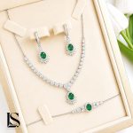 سرویس نقره زنانه نگین سبز زمردی کد SZ45 لاریسا