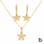 نیم ست نقره دخترانه طرح لیلیوم lilium سایز بزرگ گوشه تیز کد NS45