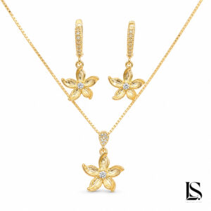 نیم ست نقره دخترانه طرح لیلیوم lilium سایز بزرگ گوشه تیز کد NS45
