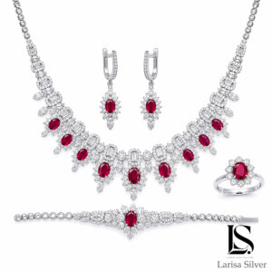 سرویس نقره زنانه جواهری طرح یاقوت سرخ SZ50