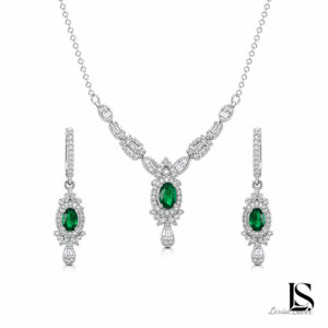 سرویس نقره زنجیری طرح زمرد بدون دستبند (اقتصادی) SZ52